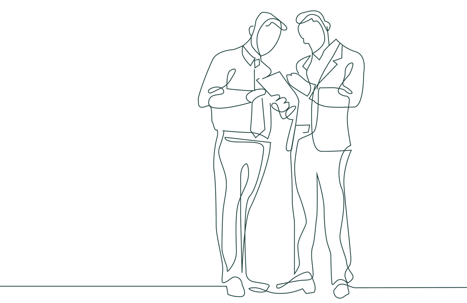 line drawing of people looking at documents